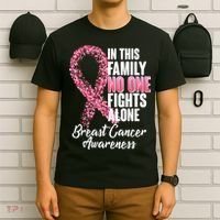 No One Fights Alone Breast Cancer Ribbon T-Shirt thumb 6