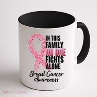 No One Fights Alone Breast Cancer Ribbon Coffee Mug thumb 1