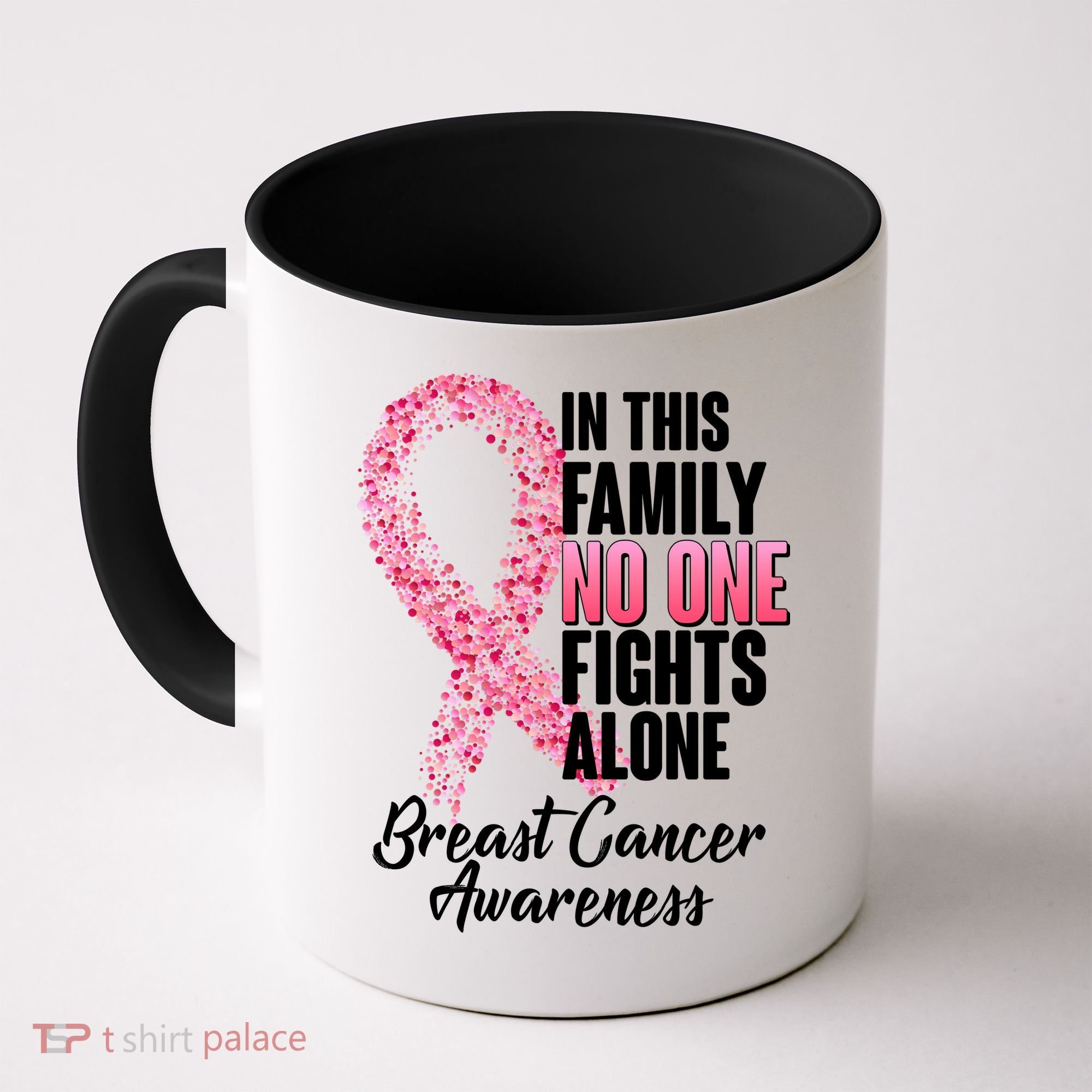 No One Fights Alone Breast Cancer Ribbon Coffee Mug