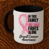 No One Fights Alone Breast Cancer Ribbon Coffee Mug thumb 2