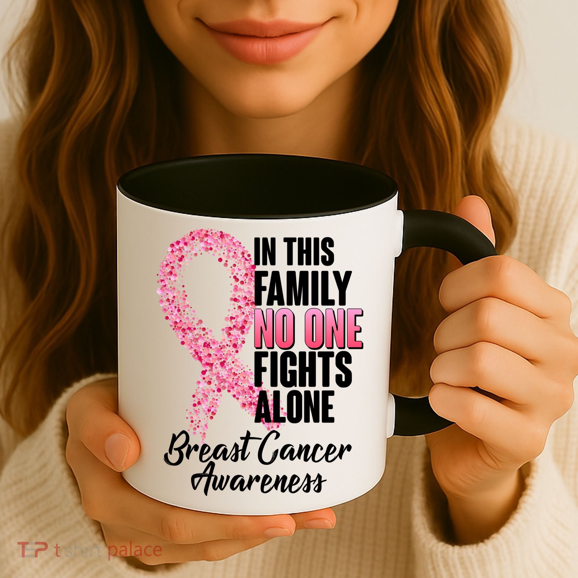 No One Fights Alone Breast Cancer Ribbon Coffee Mug