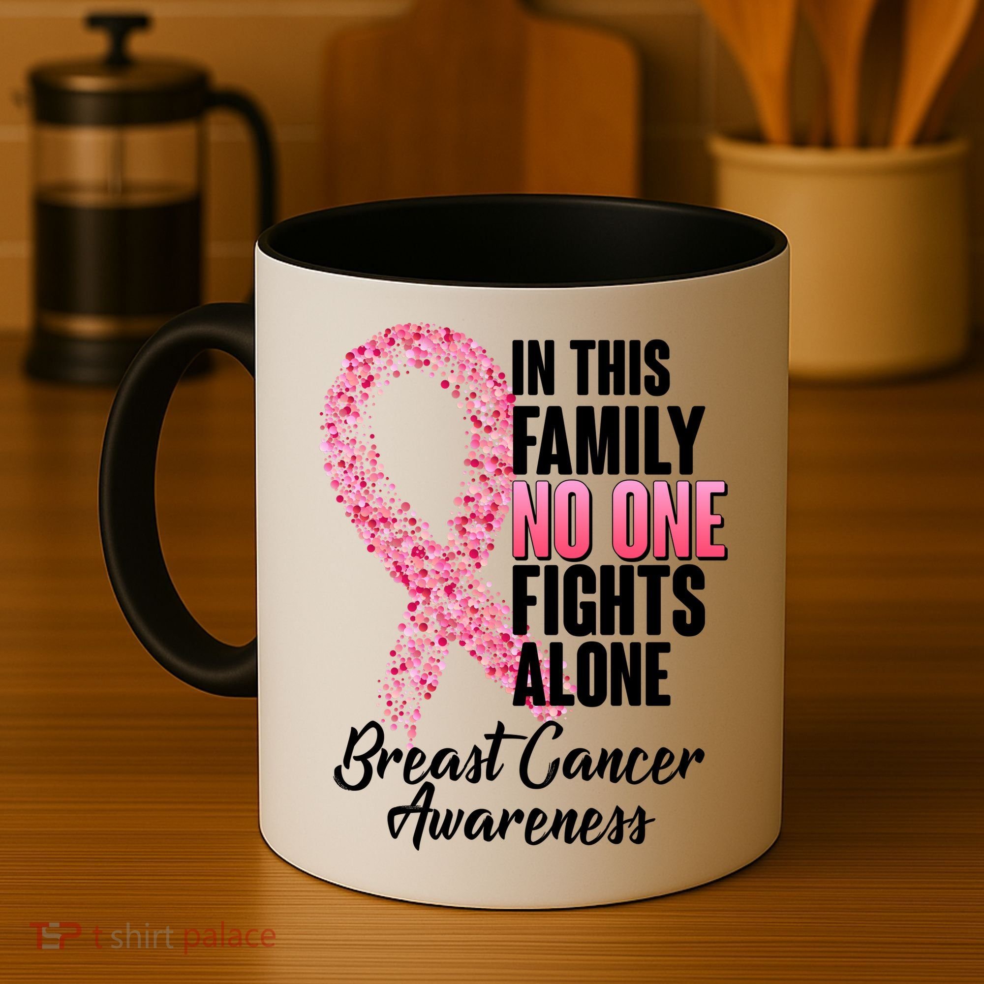 No One Fights Alone Breast Cancer Ribbon Coffee Mug