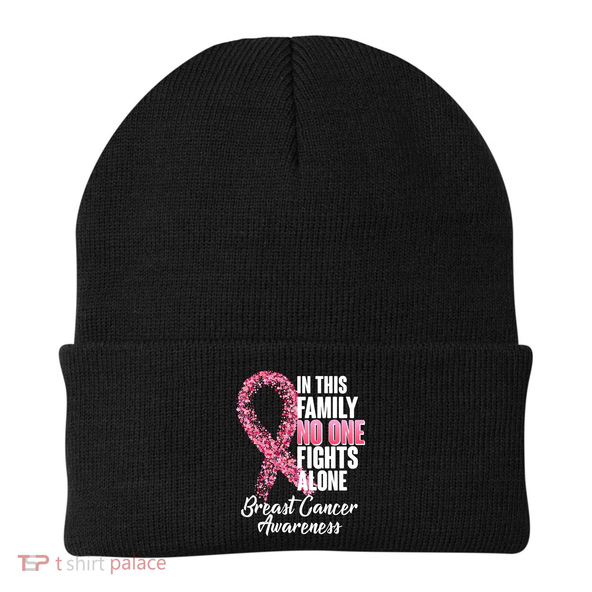 No One Fights Alone Breast Cancer Ribbon Beanie