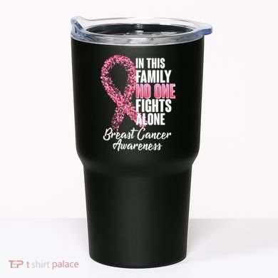 No One Fights Alone Breast Cancer Ribbon Tumbler