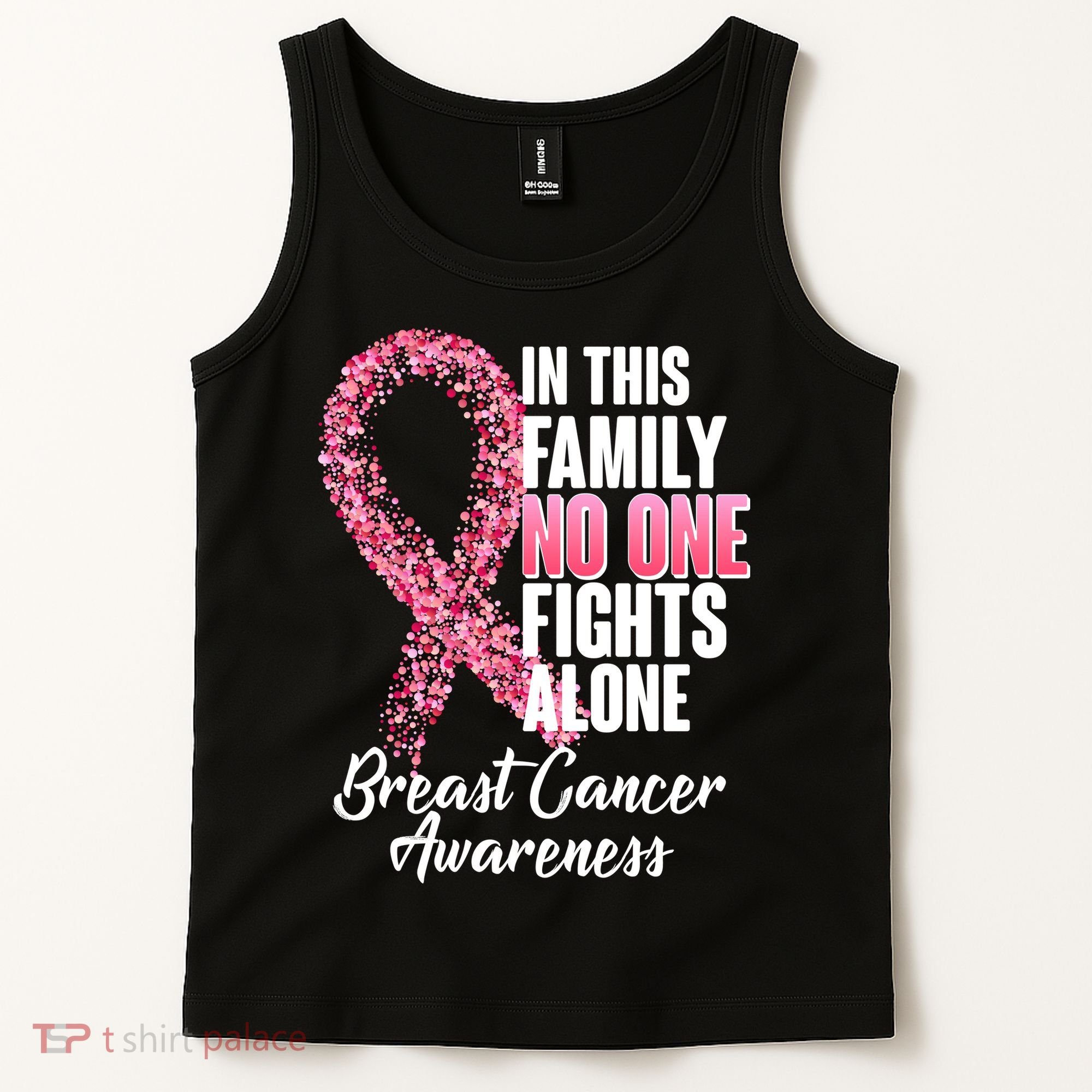 No One Fights Alone Breast Cancer Ribbon Tank Top
