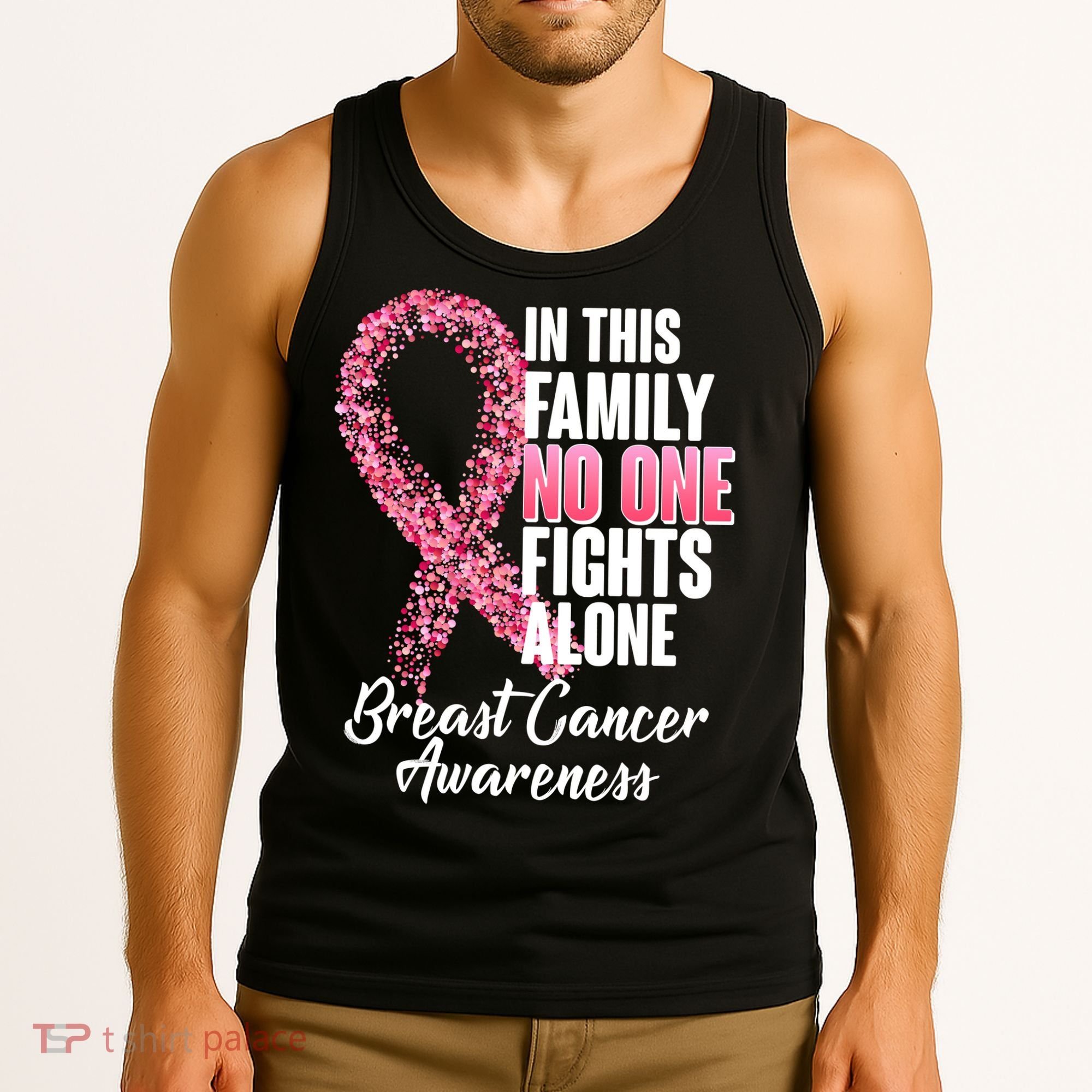 No One Fights Alone Breast Cancer Ribbon Tank Top