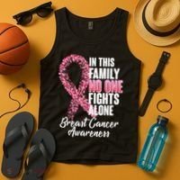 No One Fights Alone Breast Cancer Ribbon Tank Top thumb 4