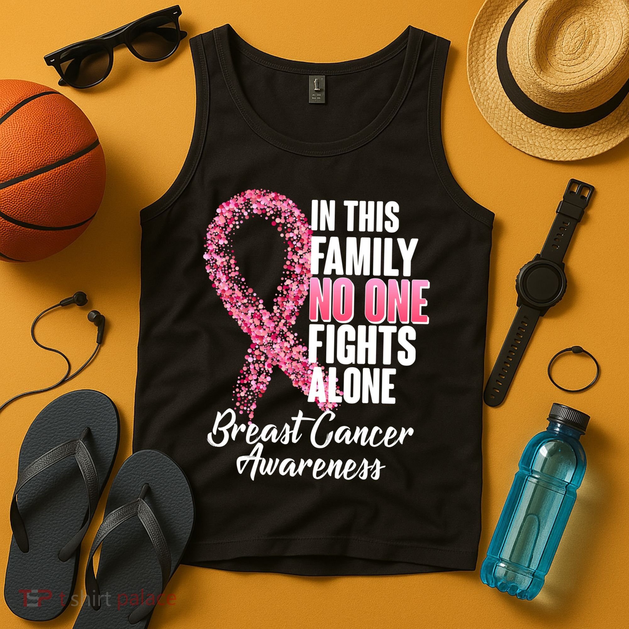 No One Fights Alone Breast Cancer Ribbon Tank Top