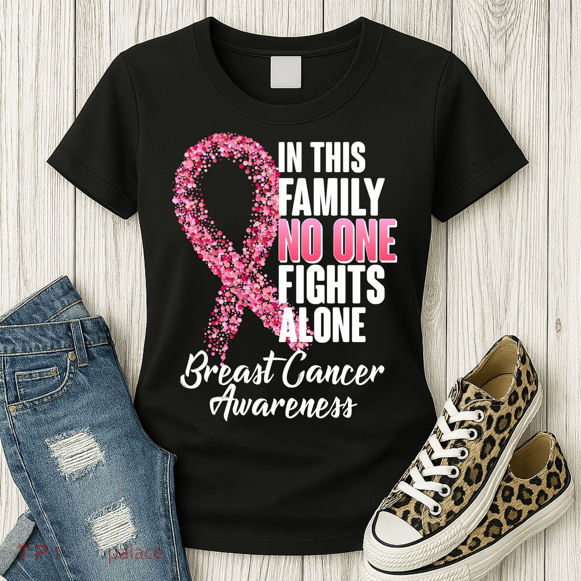 No One Fights Alone Breast Cancer Ribbon Women's T-Shirt