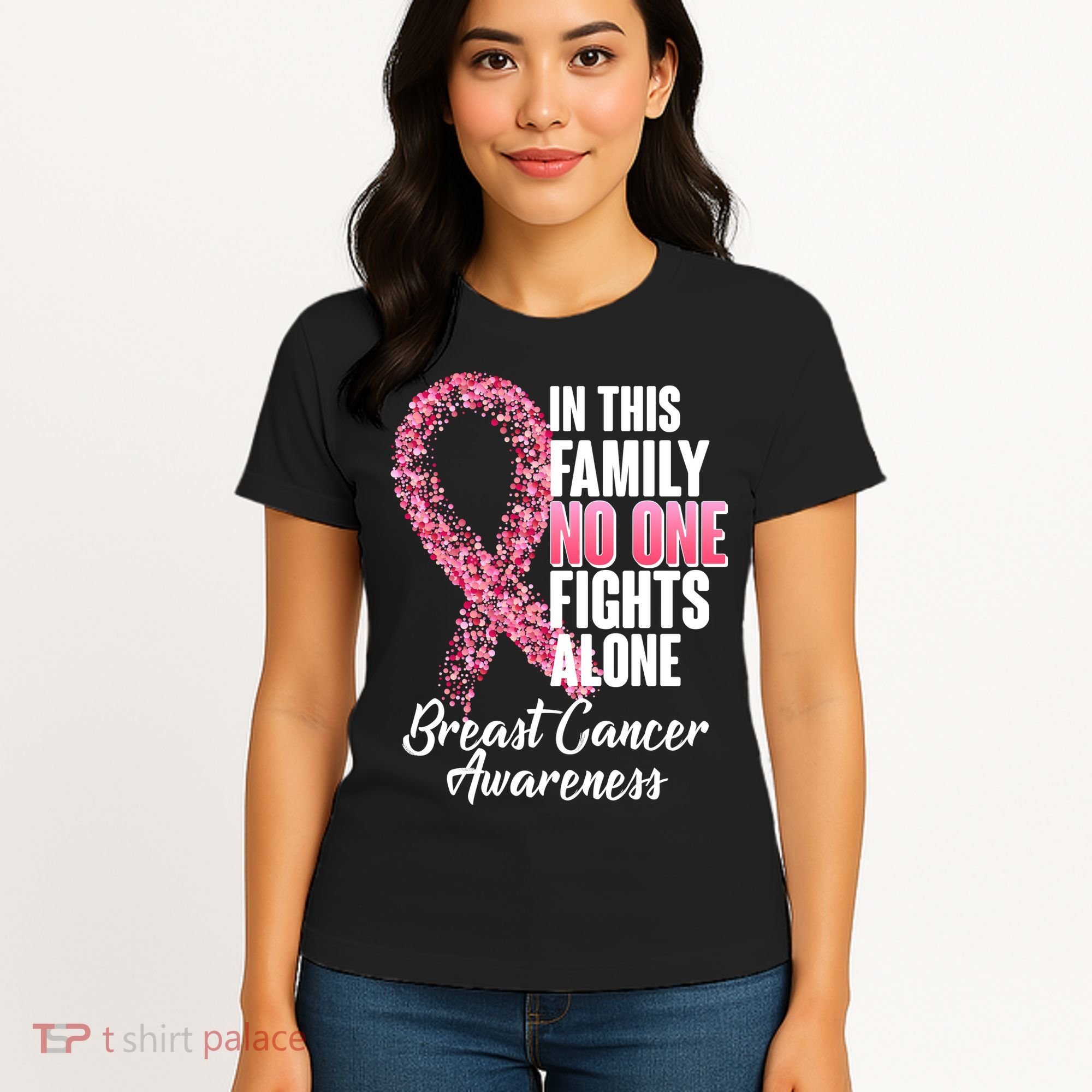No One Fights Alone Breast Cancer Ribbon Women's T-Shirt