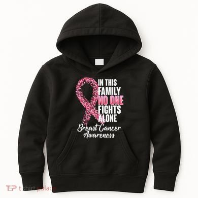 No One Fights Alone Breast Cancer Ribbon Kids Hoodie