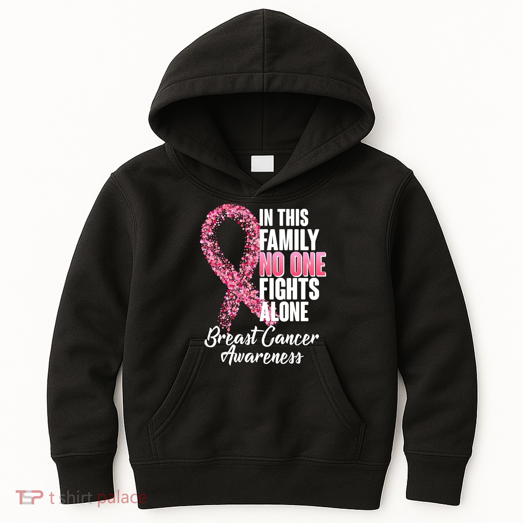No One Fights Alone Breast Cancer Ribbon Kids Hoodie