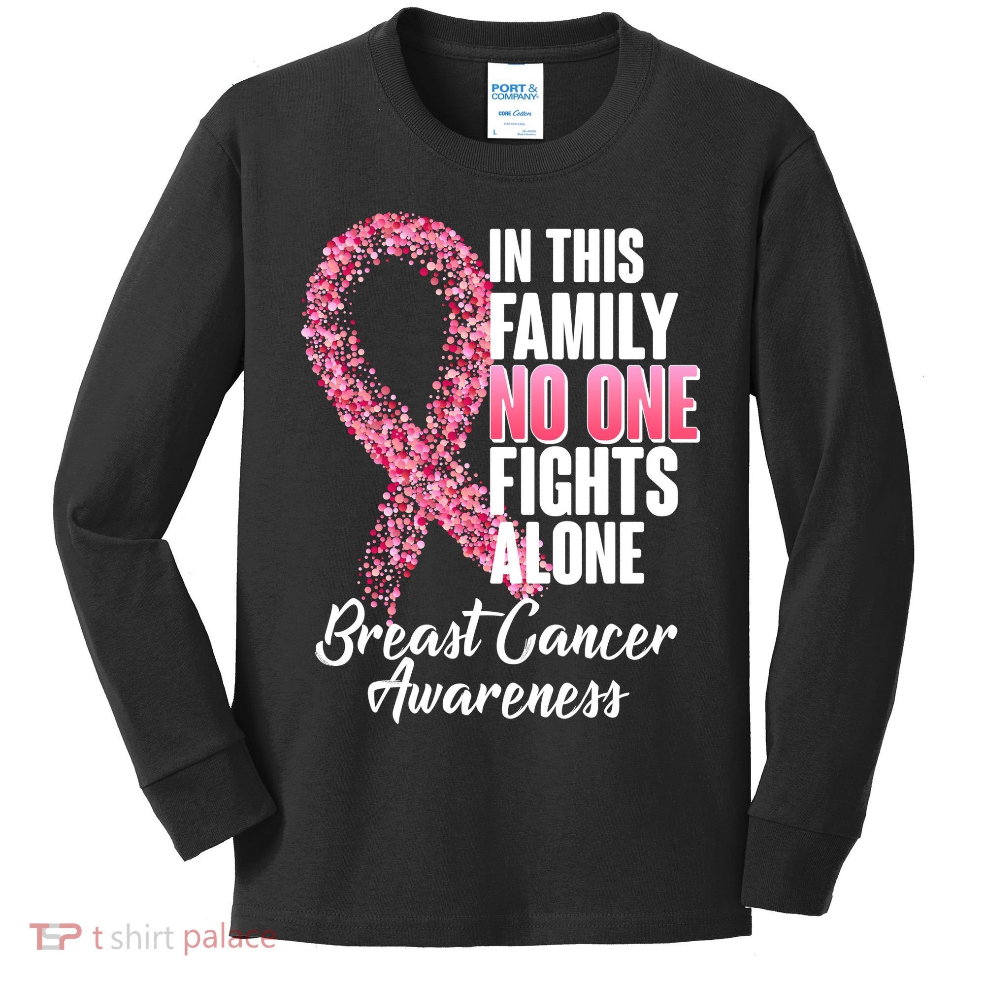 No One Fights Alone Breast Cancer Ribbon Kids Long Sleeve Shirt