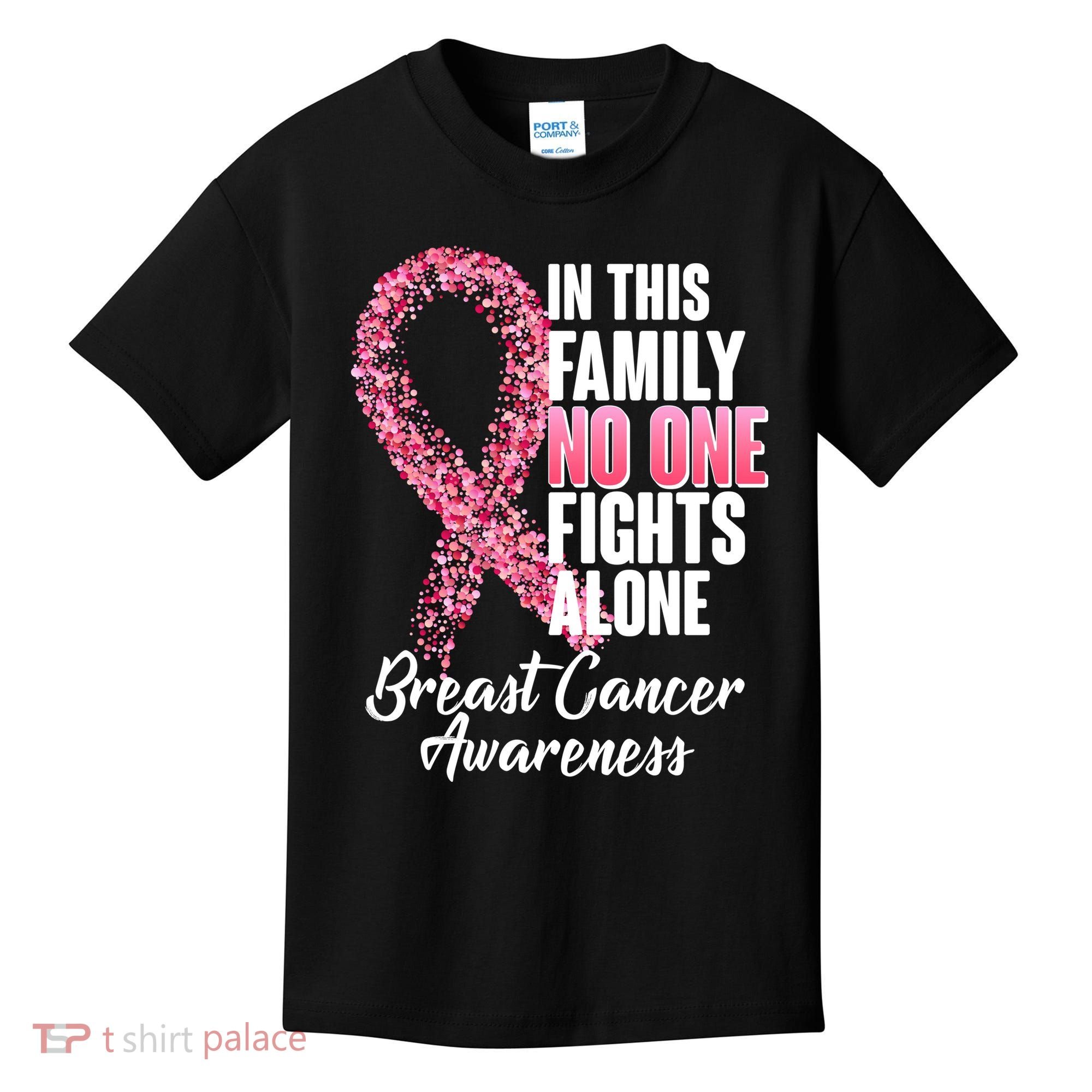 No One Fights Alone Breast Cancer Ribbon Kids T-Shirt