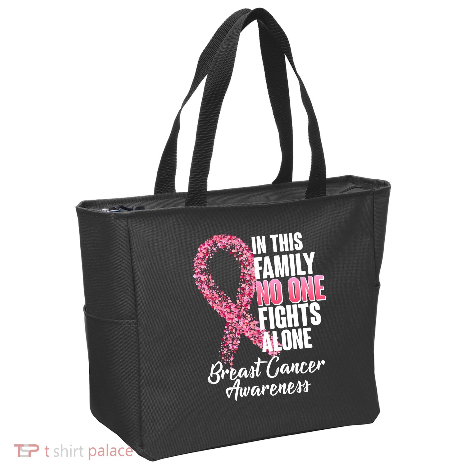No One Fights Alone Breast Cancer Ribbon Tote Bag