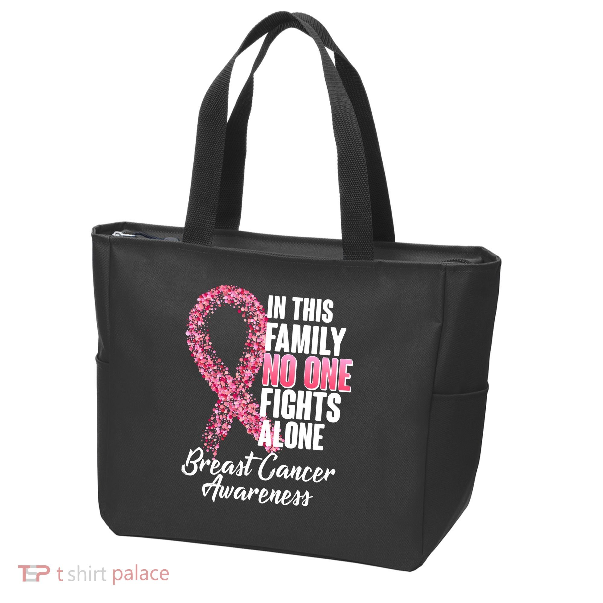 No One Fights Alone Breast Cancer Ribbon Tote Bag