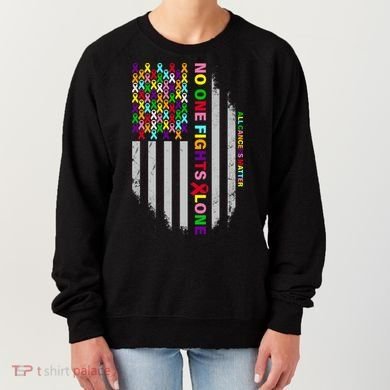 No One Fights Alone Cancer Awareness Ribbon Flag Women's Sweatshirt