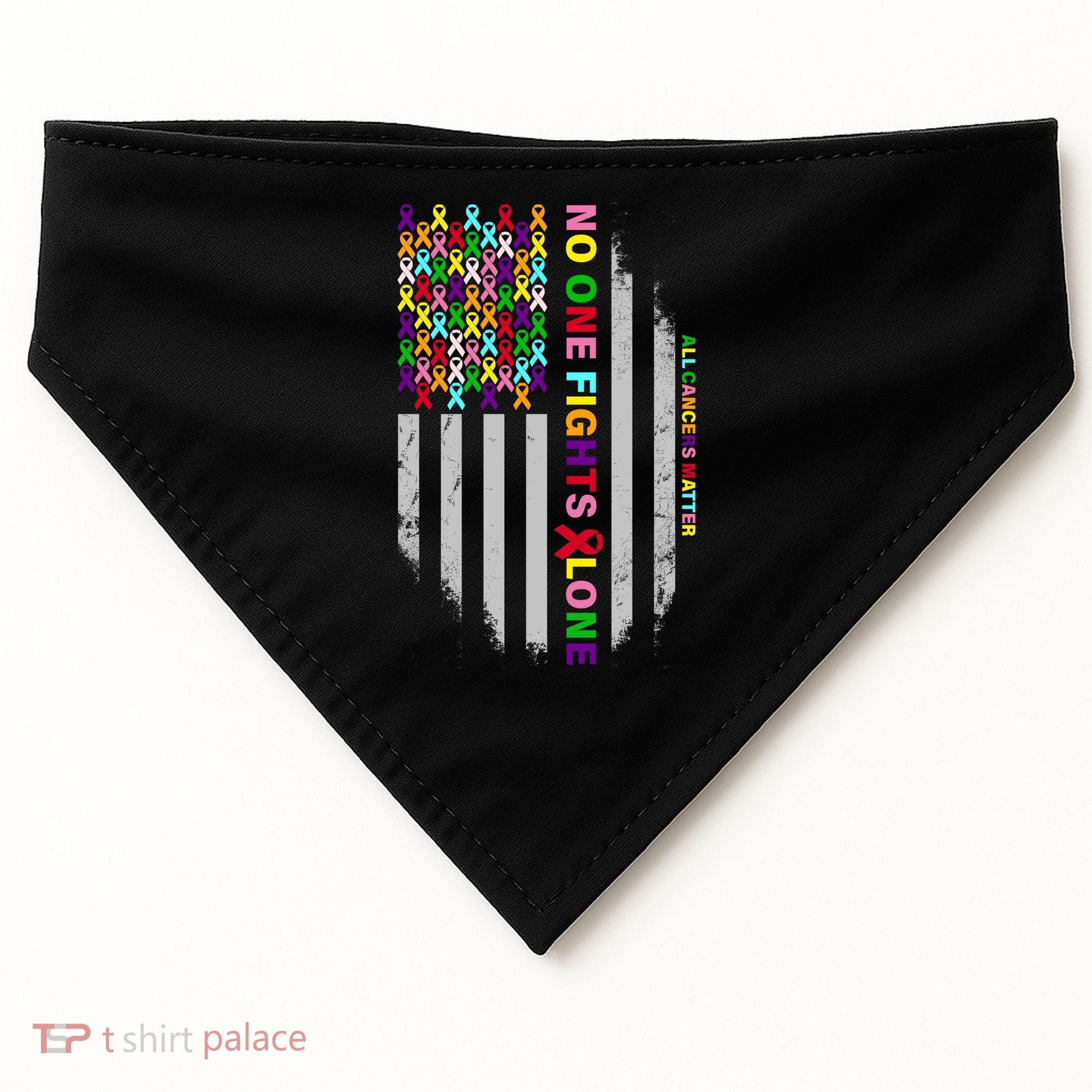 No One Fights Alone Cancer Awareness Ribbon Flag USA-Made Doggie Bandana