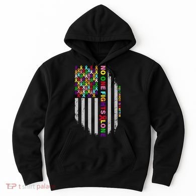 No One Fights Alone Cancer Awareness Ribbon Flag Hoodie