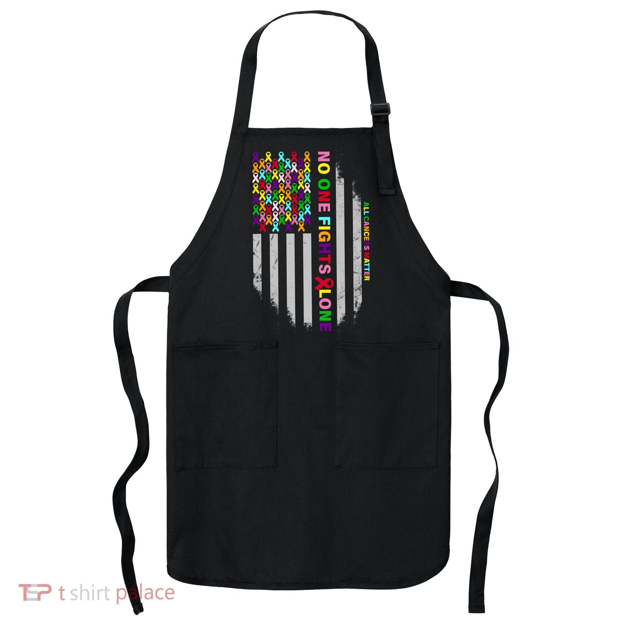 No One Fights Alone Cancer Awareness Ribbon Flag Apron