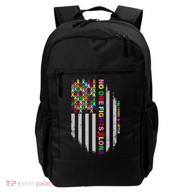 No One Fights Alone Cancer Awareness Ribbon Flag Backpack