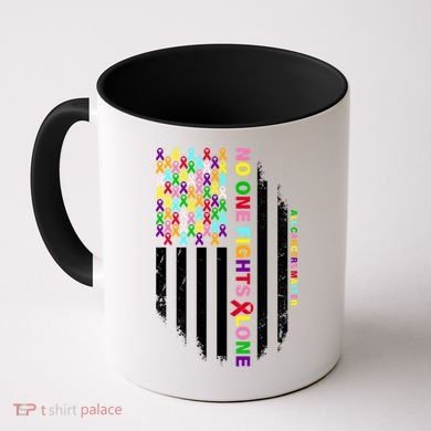 No One Fights Alone Cancer Awareness Ribbon Flag Coffee Mug