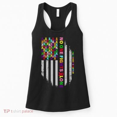No One Fights Alone Cancer Awareness Ribbon Flag Women's Tank Top