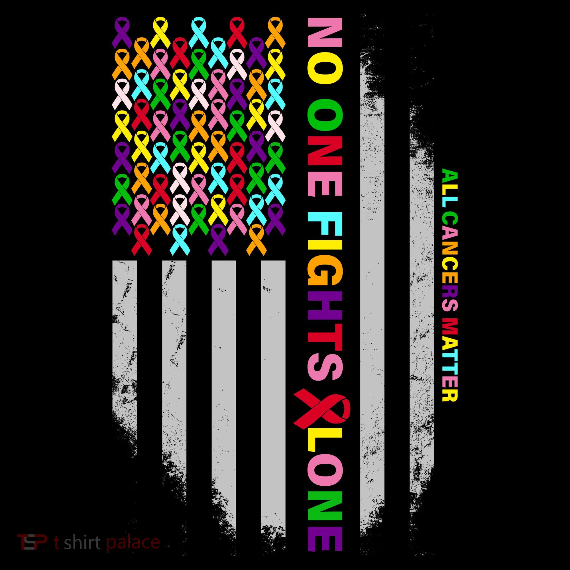 No One Fights Alone Cancer Awareness Ribbon Flag Women's Tank Top
