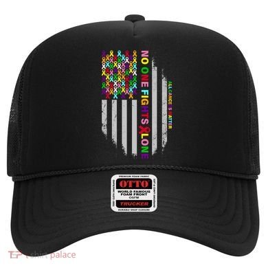 No One Fights Alone Cancer Awareness Ribbon Flag Hat