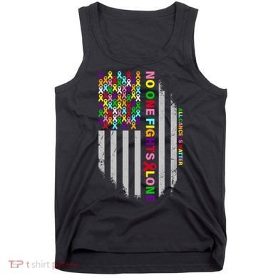No One Fights Alone Cancer Awareness Ribbon Flag Tank Top