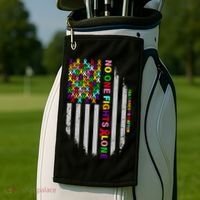 No One Fights Alone Cancer Awareness Ribbon Flag Golf Towel thumb 2