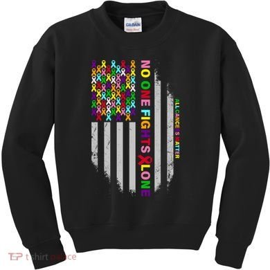No One Fights Alone Cancer Awareness Ribbon Flag Kids Sweatshirt