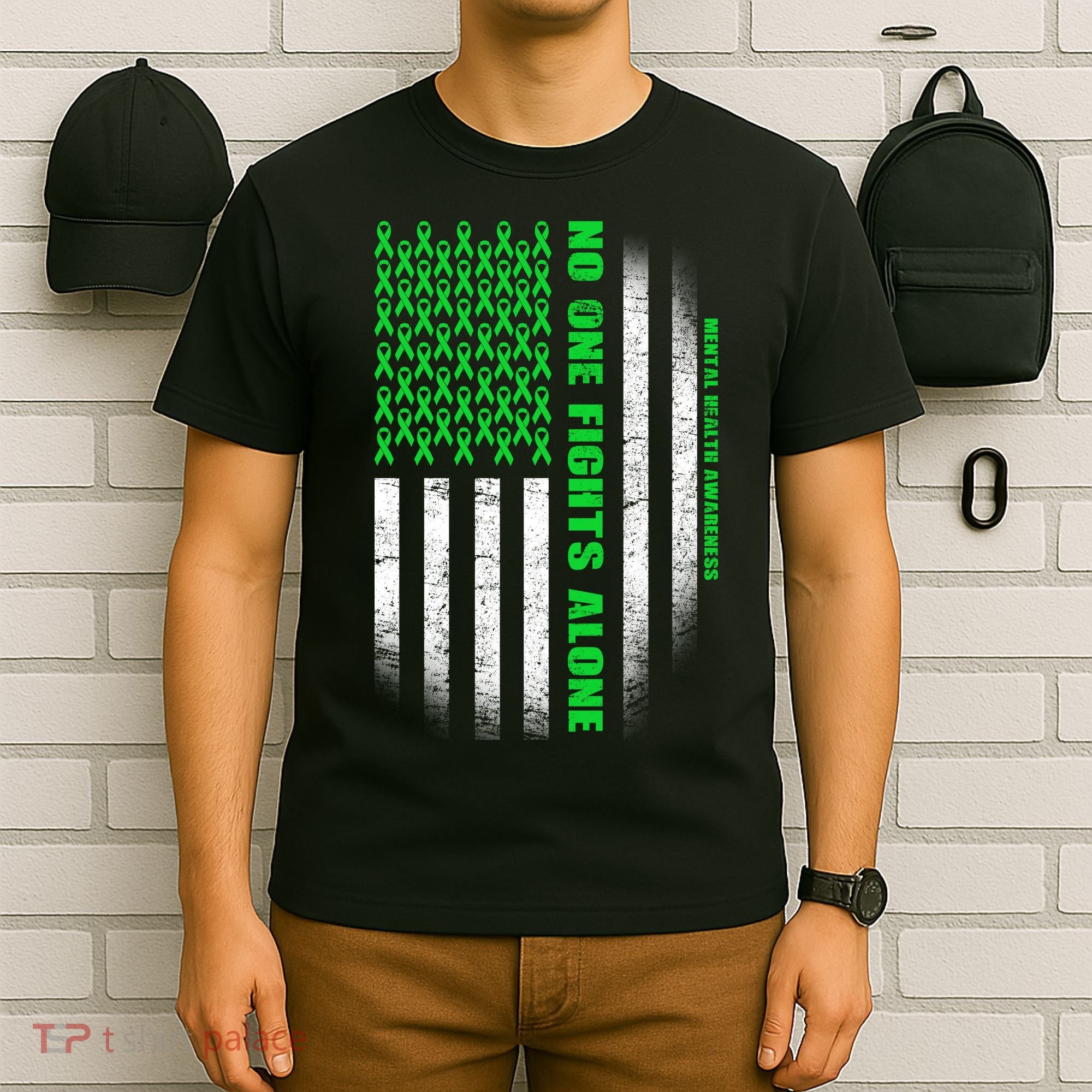 No One Fights Alone Mental Health Awareness Flag T-Shirt