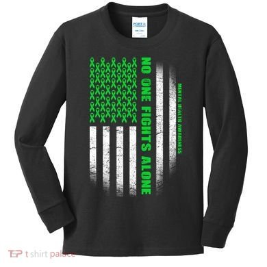 No One Fights Alone Mental Health Awareness Flag Kids Long Sleeve Shirt