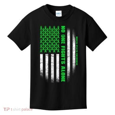 No One Fights Alone Mental Health Awareness Flag Kids T-Shirt