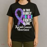 No One Fights Alone Thyroid Cancer Awareness T-Shirt thumb 4