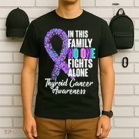No One Fights Alone Thyroid Cancer Awareness T-Shirt thumb 6
