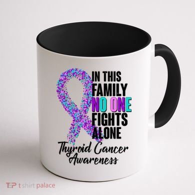 No One Fights Alone Thyroid Cancer Awareness Coffee Mug back