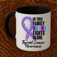 No One Fights Alone Thyroid Cancer Awareness Coffee Mug thumb 2