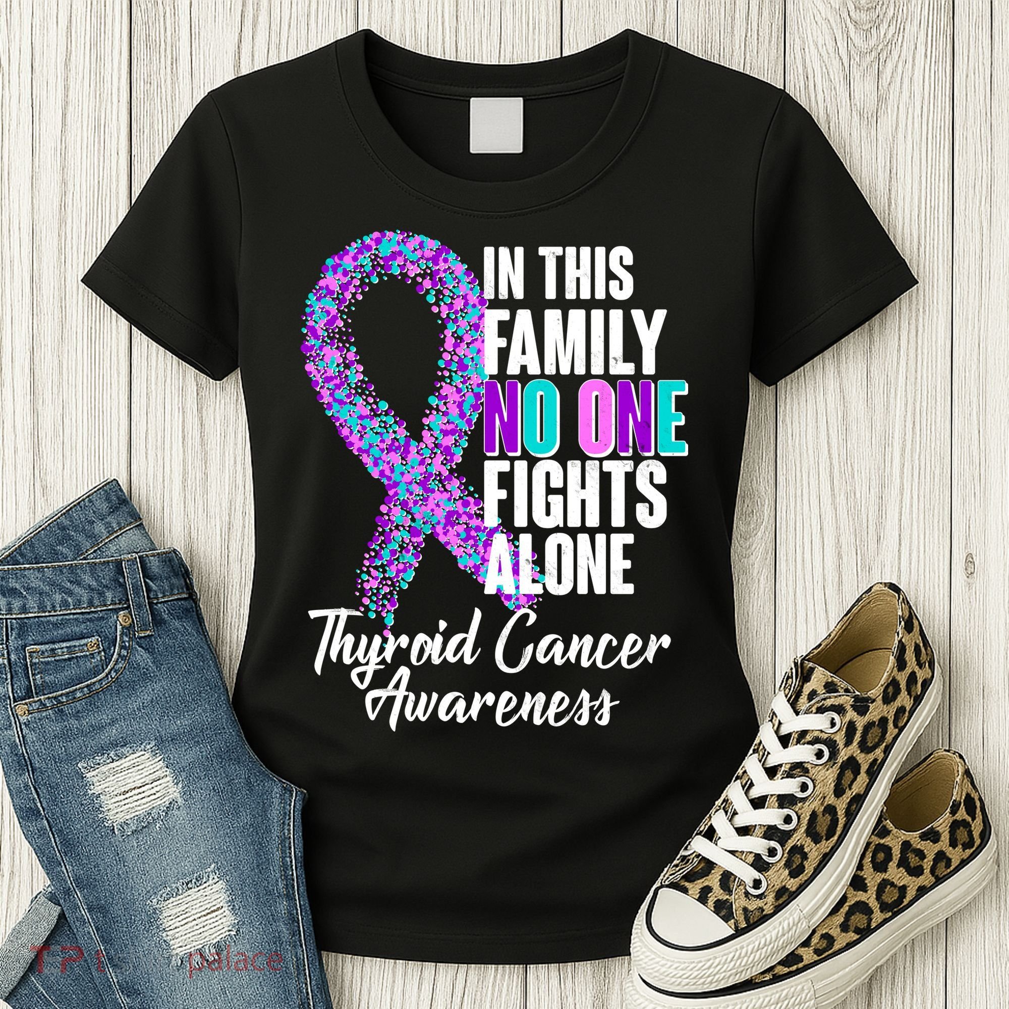 No One Fights Alone Thyroid Cancer Awareness Women's T-Shirt