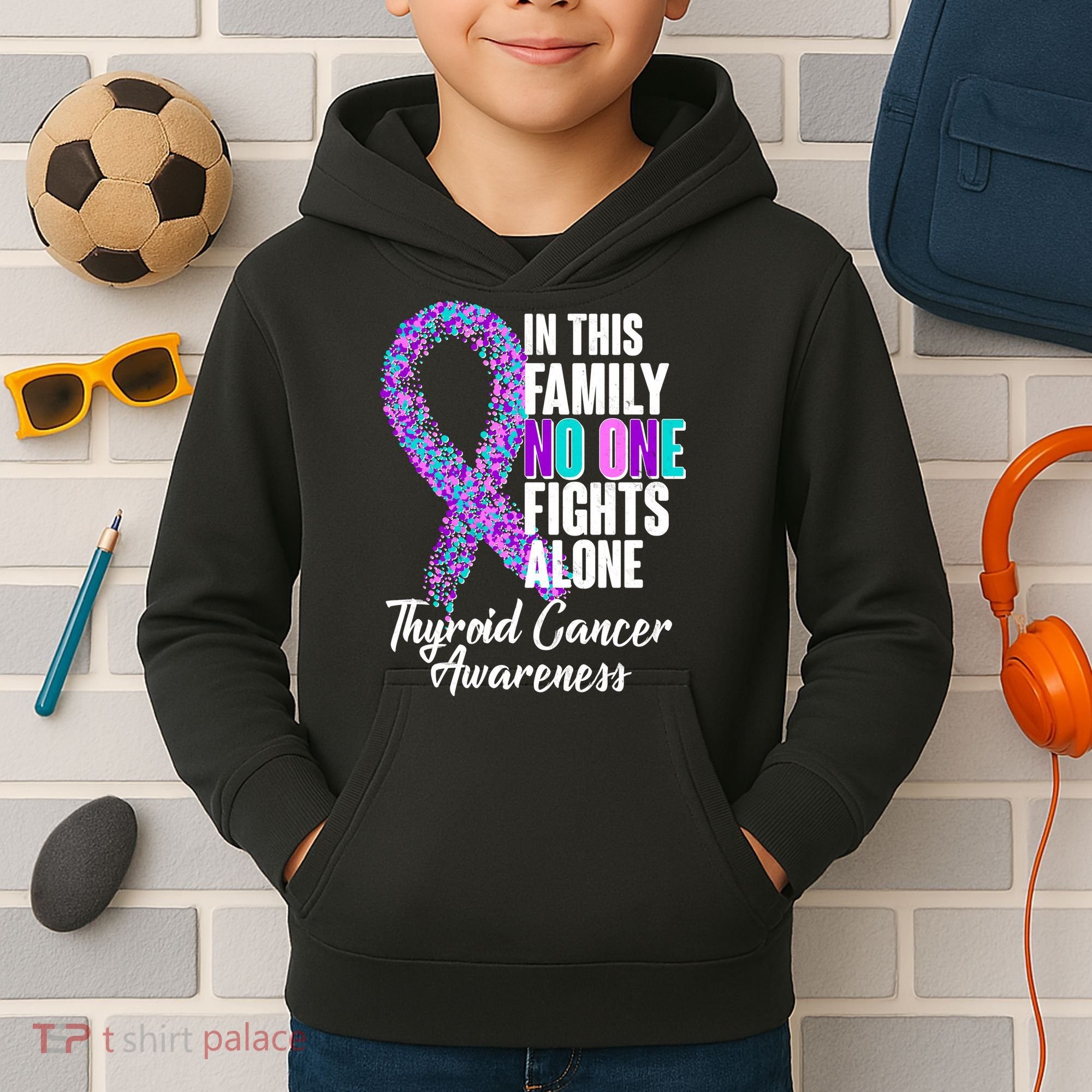 No One Fights Alone Thyroid Cancer Awareness Kids Hoodie