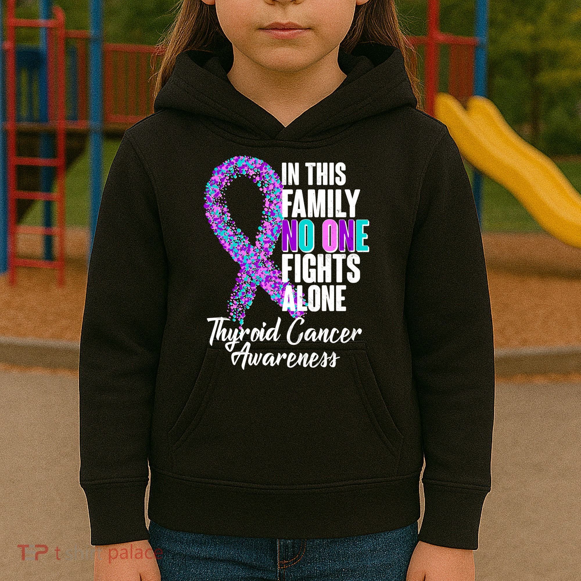 No One Fights Alone Thyroid Cancer Awareness Kids Hoodie