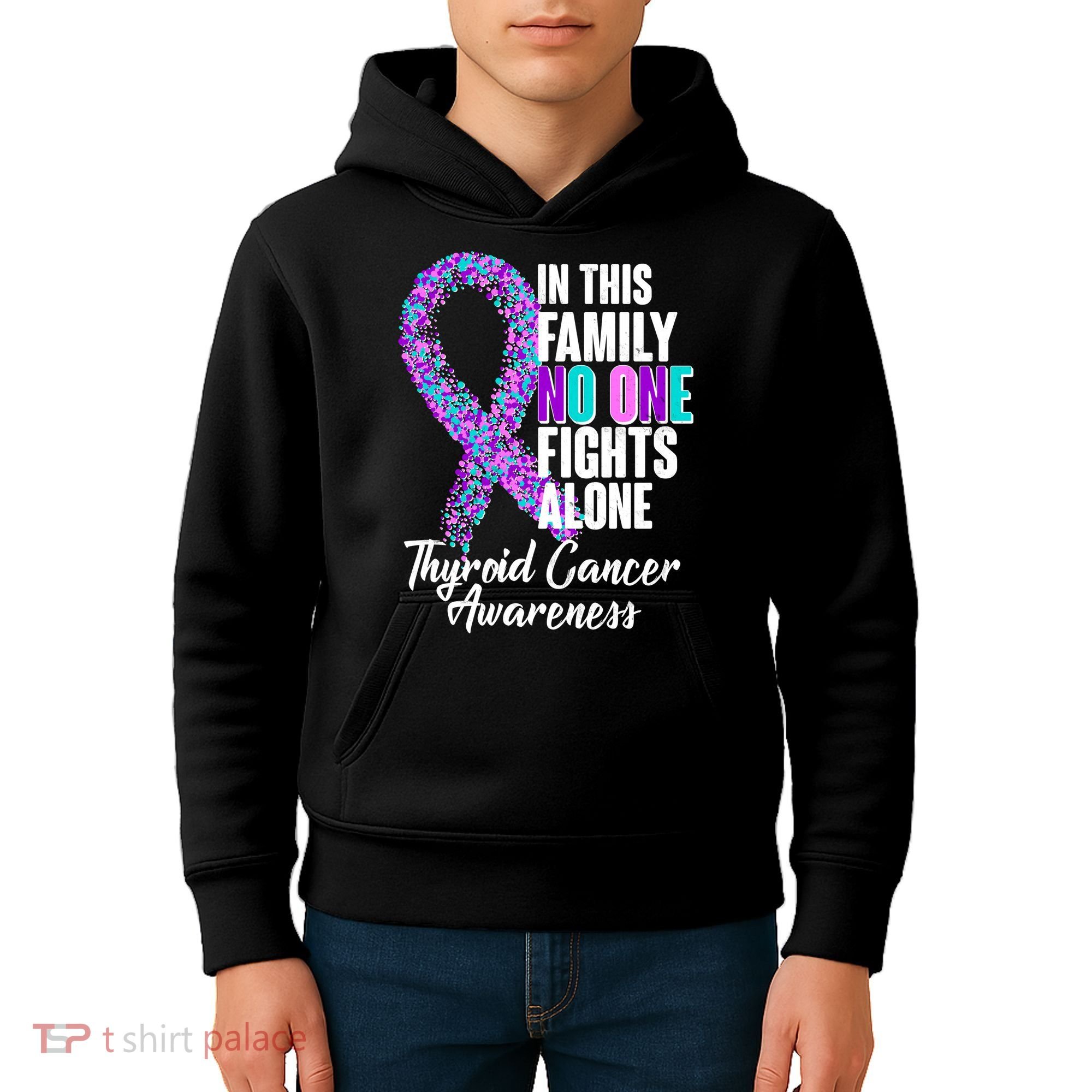 No One Fights Alone Thyroid Cancer Awareness Kids Hoodie