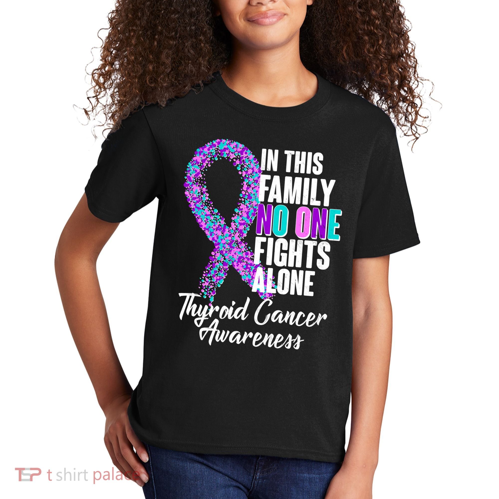 No One Fights Alone Thyroid Cancer Awareness Kids T-Shirt