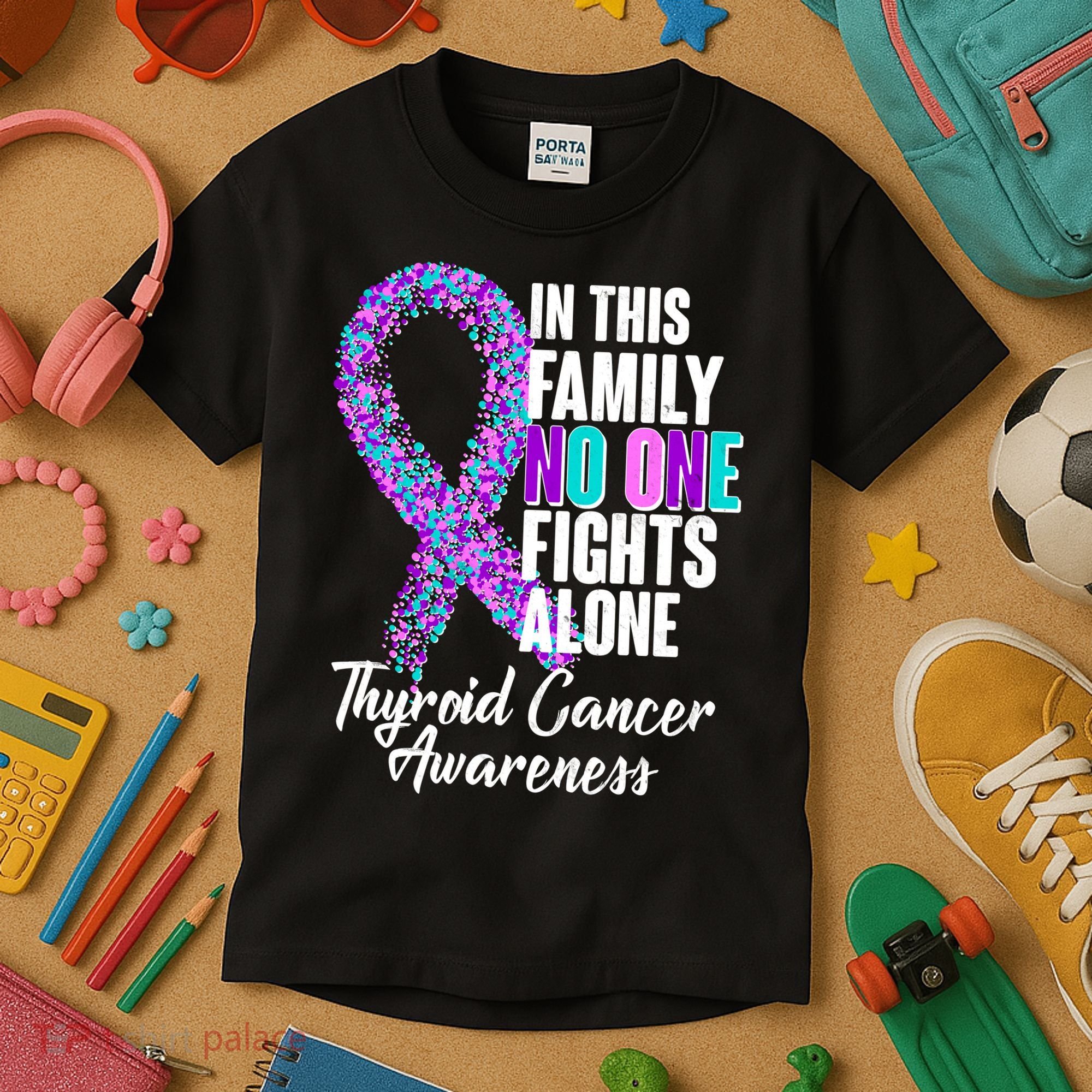 No One Fights Alone Thyroid Cancer Awareness Kids T-Shirt