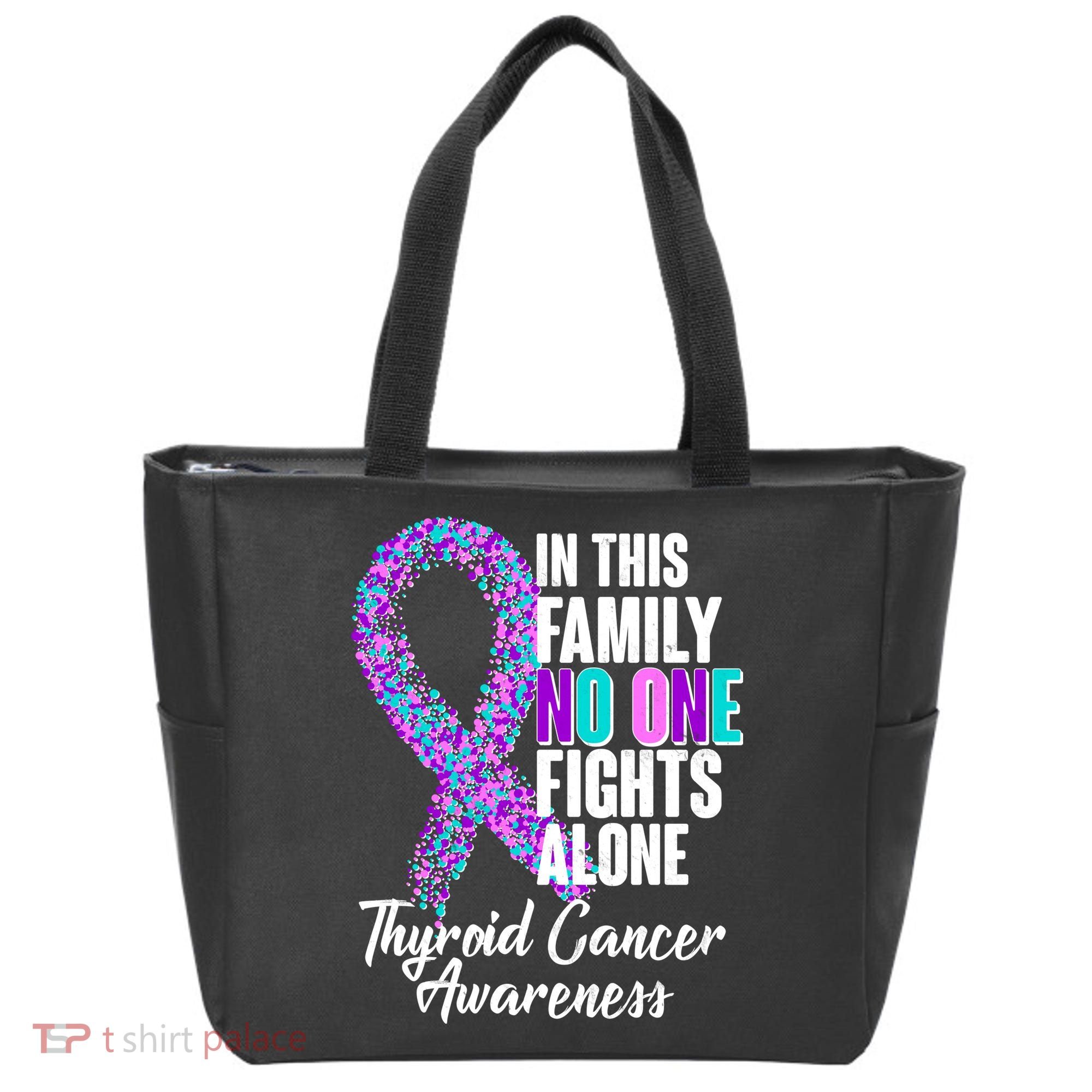 No One Fights Alone Thyroid Cancer Awareness Tote Bag