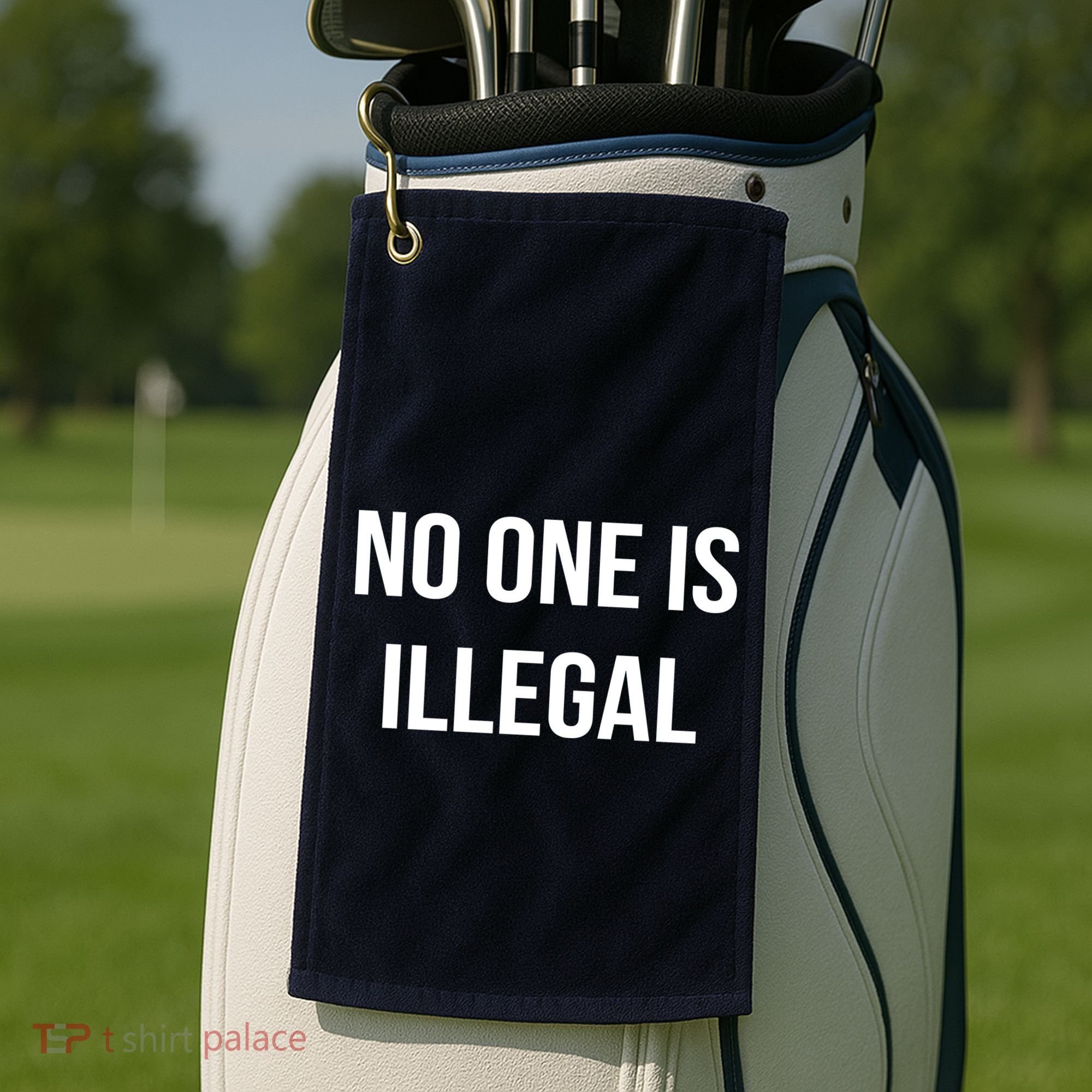 No One is Illegal Text Logo Golf Towel