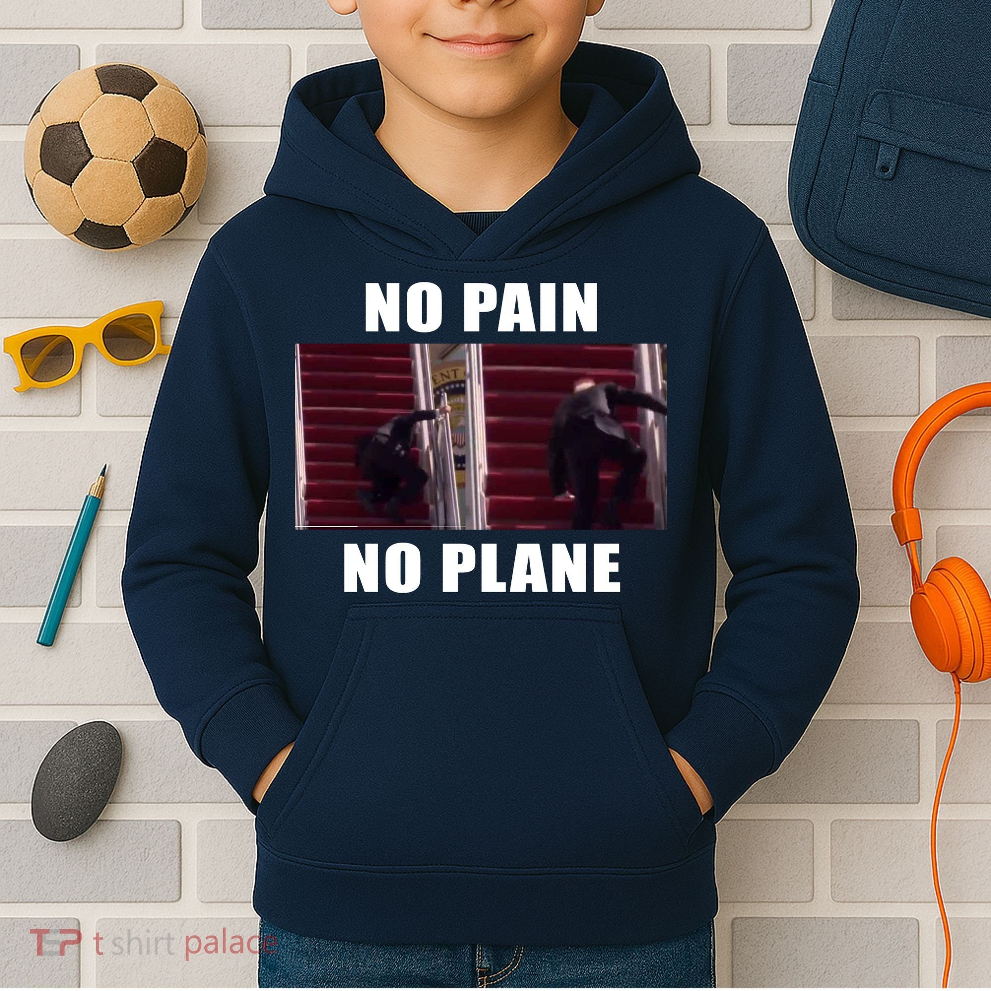 No Pain No Plane Funny Biden Stumbling Meme Kids Hoodie