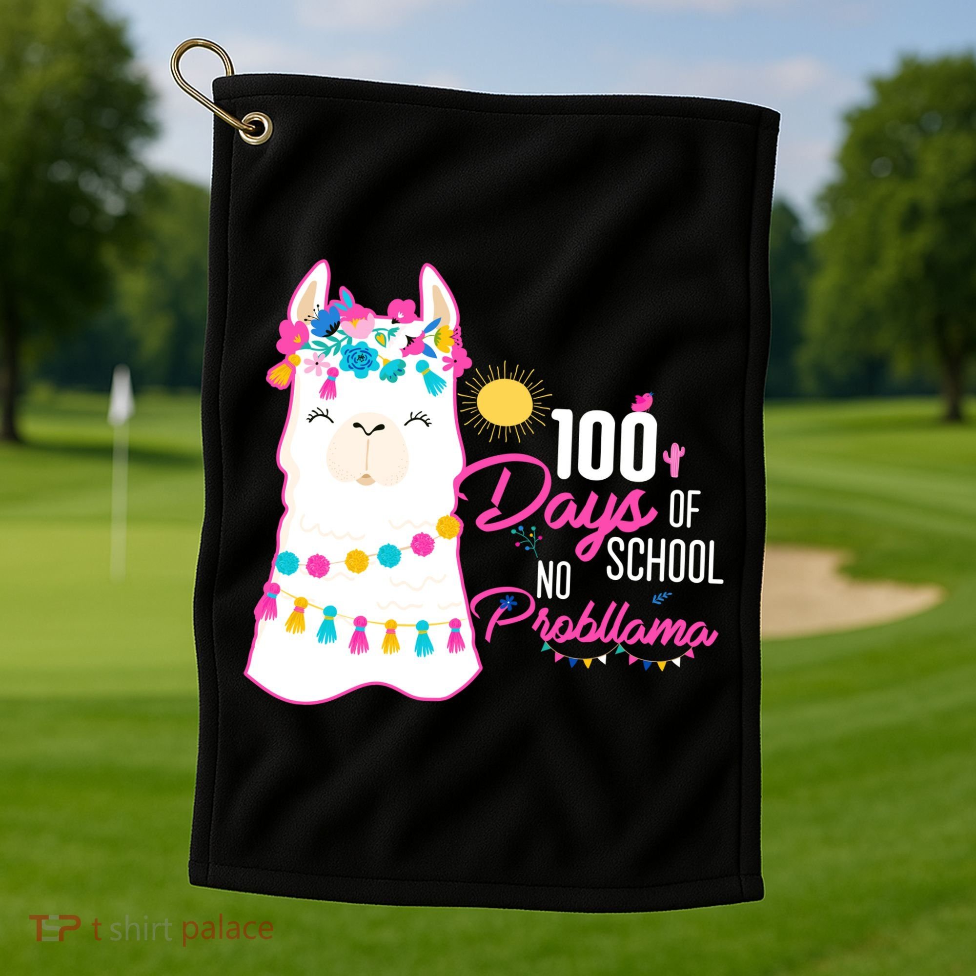 No Probllama 100 Days Of School Golf Towel