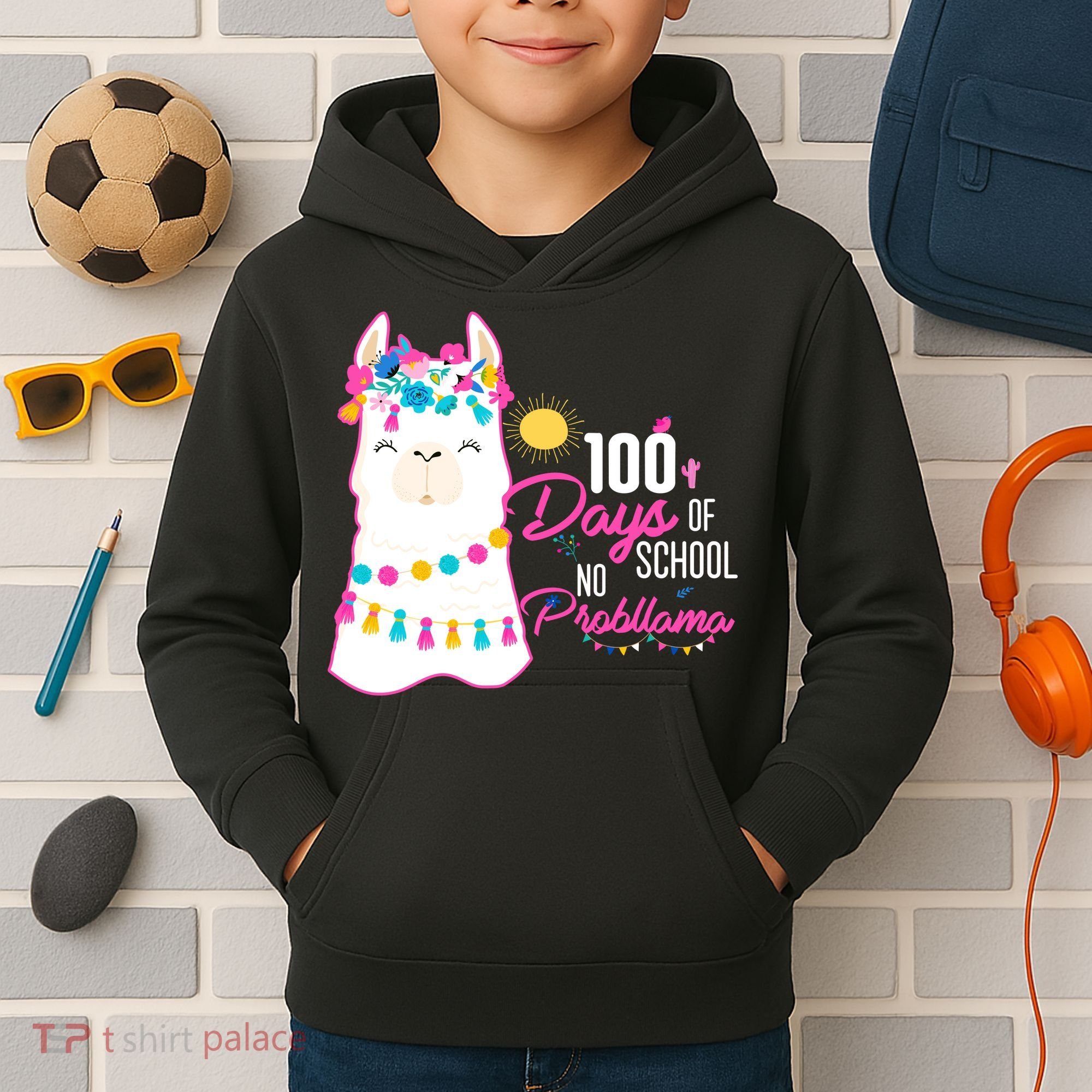 No Probllama 100 Days Of School Kids Hoodie